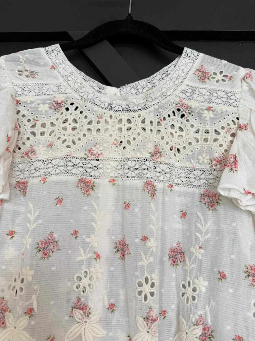 LoveShackFancy Tilda Top in French Cream/Pink Floral, Size Small